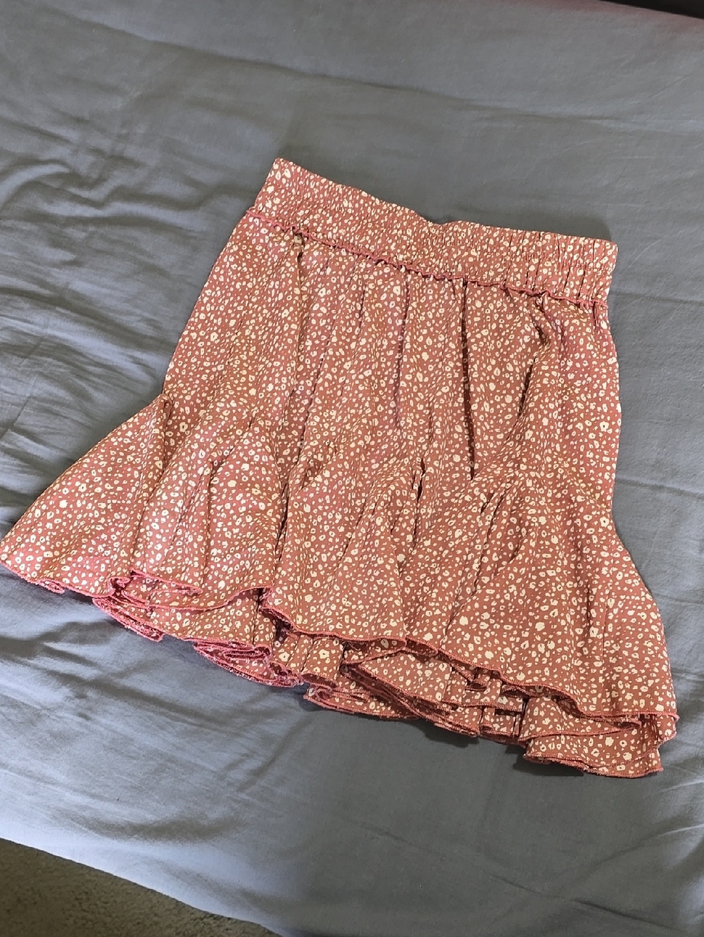 Oddi Mauve Floral Ruffle Mini Skirt - Size Medoum